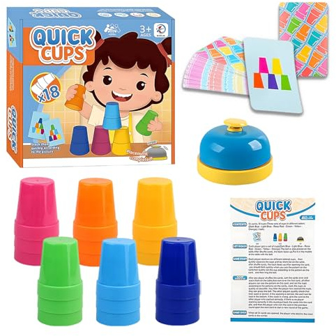 Set di gioco di impilamento di bicchieri sportivi,impilamento rapido di bicchieri per bambini e adulti,18 tazze di velocità ,54 carte,1 campanello,Interattivi Sfidas Velocità Manuale Giochi Tavolo