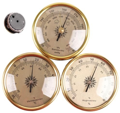Barometro 3 in 1 Barometro Termometro Igrometro Set con Cornice Dorata retrò per la Parete della Casa Manometro Barometrico Accurato e Monitor del Clima Interno