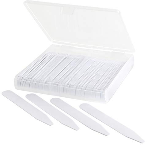 100 Plastic Collar Stays for Men Dress Shirt in 4 Various Sizes in Clear Plastic Divided Box
