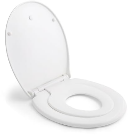 Himimi Asiento de Inodoro para Familia, Tapa WC Universal para Familia 2 en 1, Tapas de Water Cierre Suave Lento, adultos y niños en forma ovalada y rápida de instalar (447 x 371 x 55 mm)