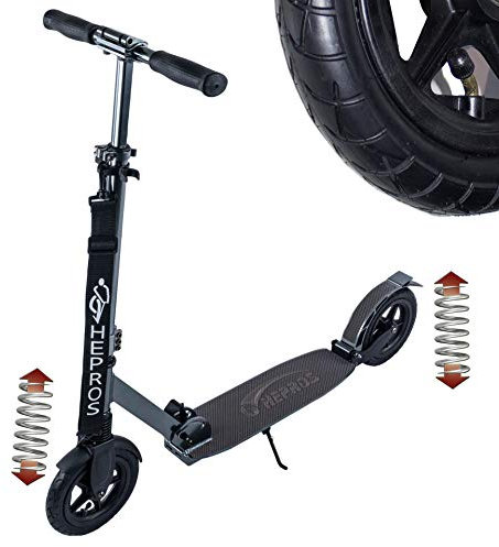 Hepros Air Fully Scooter 205mm Luftbereifung Cityroller Erwachsene Anthrazit ABEC7 Radlager (Carbon)