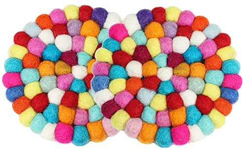 Tucireat Filzkugel Topfuntersetzer - 2 Stück Hitzebeständiger Untersetzer für Töpfe und Teller - Bunt, 10cm