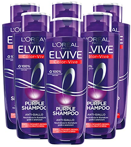 6x L'Oréal Paris Elvive Color Vive Purple Shampoo Anti Giallo per Capelli Biondi Decolorati e Grigi Neutralizza Sfumature Gialle e Arancioni - 6 Shampoo da 200ml ognuno
