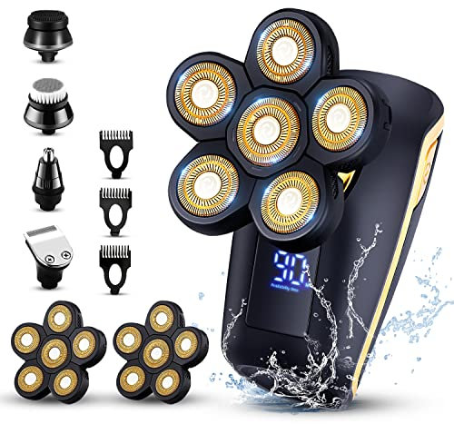 Roziapro Kopfrasierer für Herren 6D Elektrischer Rotationsrasierer Multifunktionaler Herren Glatzkopf Rasierer schnurloser elektrischer Rasierer für Männer Wasserdichter Kopfrasierer Wiederaufladbare