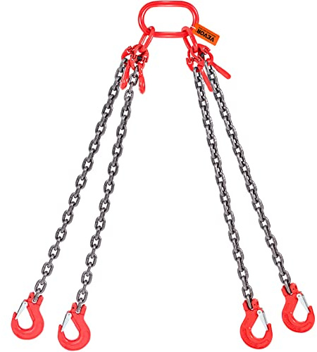 VEVOR Chain Sling, 5/16 Inch X 5 Ft Lifting Chains with Hooks, G80 Engine Chain Hoist Lifts, 11000LBS Lifting Sling Chains for Engine Hoist, Engine Lift Chain 5T with 4 Leg Grab Hooks and Adjusters