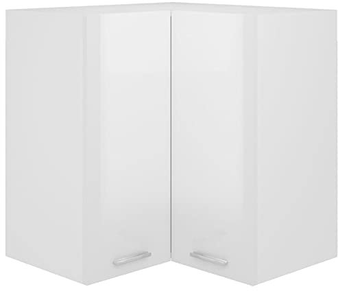 CIADAZ Eckhängeschrank, Küchenhängeschränke, Küchenschrank Hängend, Wall Cabinet, Oberschrank, Wandschrank Küche, Hochglanz-Weiß 57x57x60 cm Spanplatte