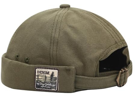 Quanhaigou Brimless Sailor Cap,Adjustable Rolled Cuff Skull Beanie Hats for Men Women Olive Green