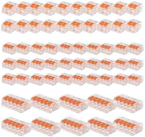 Kabelverbinder 60 Stück, Kabelklemmen Klemme mit Betätigungshebel Elektroklemmem 4mm² Leiter Klemme Verbindungsklemmen Federdruckhebel Frei Kombiniert Werden für Feste Flexible Kabel 2-5 Leiter ﻿