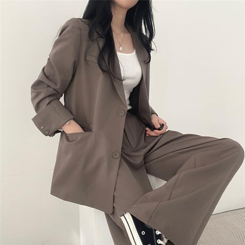 Set di giacca e pantaloni da donna alla moda, a maniche lunghe, ideale per primavera/autunno (S Caffè)