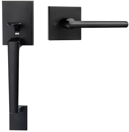 Goldenwarm Black Front Door Handle, Entry Door Handle and Reversible Handle Lever, Single Cylinder Front Door Lock Only, Matte Black Entry Way Handleset