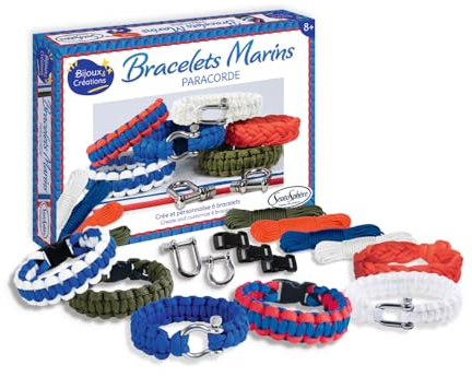 Sentosphère Fallskärmslina marina armband - kreativ låda för barn från 8 år - skapat 6 eleganta marina armband med paracord och metallspännen - 8 0 000