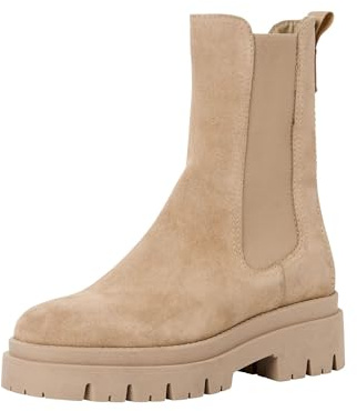 Tamaris 1-25992-41/001 Bottes à Enfiler en Cuir et Textile pour Femme Noir, Beige Daim., 37 EU