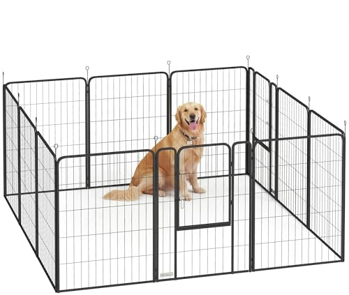 PawHut Welpenlaufstall 12-teilig 100 cm hoch Welpenauslauf Faltbar Freilaufgehege mit Tür, Verriegelung, Hundelaufstall mit Erdspießen, Laufstall für Hunde Kleintiere für drinnen und draußen