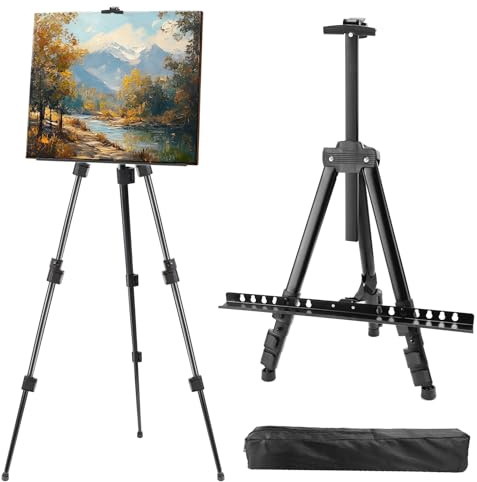 WPPQWP Cavalletto grande nero, regolabile in altezza (43-168 cm), con custodia, in lega di alluminio, leggero e durevole, per adulti e bambini, per mostre d'arte, schizzi, dipinti, matrimoni
