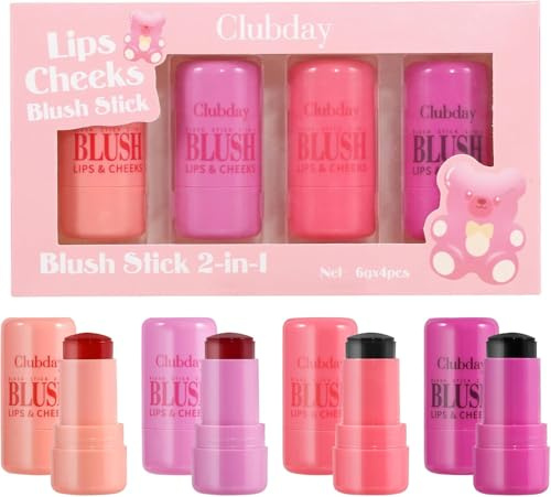 4 Stück Jelly Blush Stick, Jelly Tint Stick, 4 Farben Jelly Blush, feuchtigkeitsspendende und mischbare Blush für Wangen, Augen, Lippen