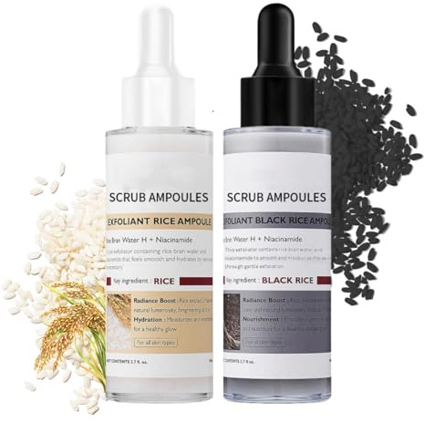 2PCS Peel Shot Glow Rice Ampoule Duo White Rice + Black Rice Ampoule - Face Scrub Exfoliator - Pore Minimizer for Face - Soft Exfoliating Body Scrub - Black Rice Exfoliant for All Skin Types (80ml)