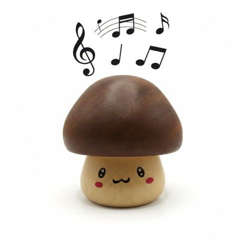 Generisch Holz Pilz Spieldose mit Dreh-Mechanismus - Handgeschnitzte Spieluhr im Vintage-Design - Drehende Musikbox mit Melodie Kinder zu Weihnachten (Castle in The Sky)