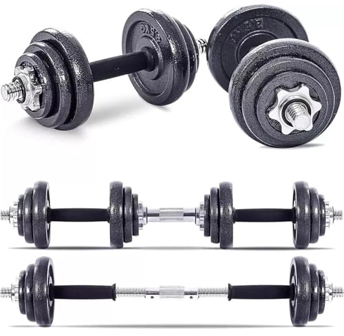 Cast Iron Adjustable Dumbbell Set 15kg 20kg 30kg 50kg with Barbell Connector – Gym Weights for Home Workout Strength Training for Men & Women (Without Case 20 KG)