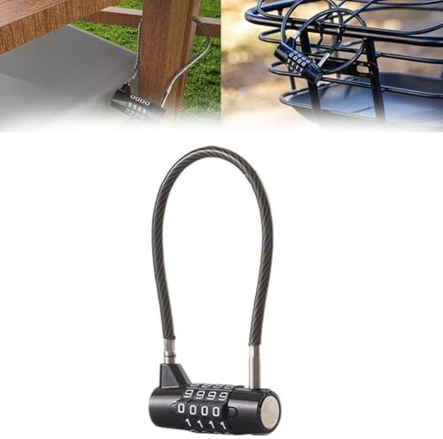 Homeponnew Candado de cable de acero con cerradura de combinación de 4 esferas, cuerda de alambre anticorrosión de 5 mm para armario, refrigerador, garaje, bicicleta, caja de herramientas