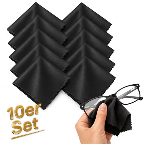 Ham-Hash 10er Set Mikrofasertücher für Brille 15 x 18 cm Schwarz – Brillenputztuch in Optikerqualität, Reinigungstuch für Brillengläser, Sonnenbrillen, Displays, Smartphone, Tablet, Laptop & Kamera