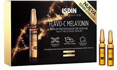 ISDIN Isdinceutics Flavo-C Melatonin (30 ampoules x 2 ml) | Sérum Réparateur Nuit à la Mélatonine, au Bakuchiol et à la Vitamine C
