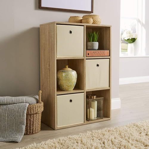 Home Source Storage Cube 6 Shelf Bookcase Wooden Display Unit, Oak Effect, 90cm