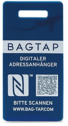BAGTAP - Silikon - digitaler Gepäckanhänger mit NFC und QR-Code, 1 Stück, Blau, 30 mm x 60, Schutzklasse IP68, für Reise, Urlaub, Flug, Bahn