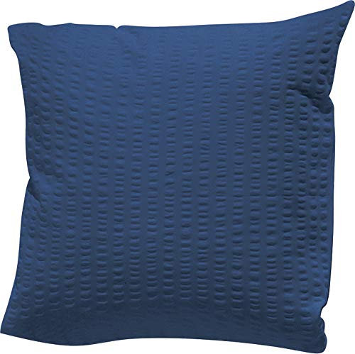 Erwin Müller Kissenbezug, Kuschelkissenbezug, Kissenhülle Seersucker Uni Serie Rosenheim dunkelblau Größe 40x40 cm - pflegeleicht, bügelfrei, mit Reißverschluss