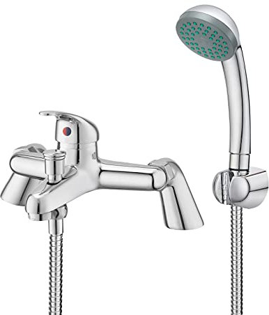Bathroom Sink Taps with Shower Head, BATHWEST Modern Bath Tap with Shower Kit, Chrome Single Lever Monobloc Bathroom Shower Mixer Taps 021N