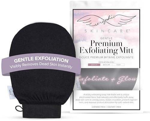 Seraphic Skincare Premium Exfoliating Glove (Gentle) – Viscose Fiber Korean Exfoliating Mitt for Sensitive Skin – Body Scrubber, Dead Skin Remover for Body & Self Tanner Removal & Application