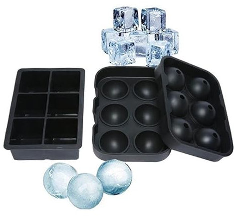 Ice Cube Trays 2 Pack Large Ice Cube Moulds, Large Ice Cube Tray Easy to Remove Ice Cubes, Large Ice Ball Maker for Freezer, 6-Grids Round Ice Cube Moulds for Cocktail and Whiskey, BPA Free