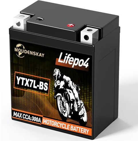 Moudenskay Batterie de moto Powersports 12 V au lithium avec BMS (YTX7L-BS 12,8 V 3 Ah 300 CCA) - Batterie de démarrage LiFePO4 pour motos, ATV, UTV, véhicules nautiques etc.