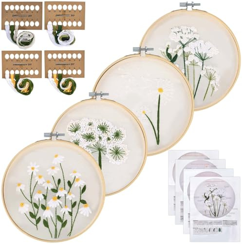 Zimoer Kit Ricamo Starter, Set Punto Croce per Principianti, Kit Punto Croce con Motivo di Fiori e Uccelli e Istruzioni, Tessuto da Ricamo, Telai da Ricamo, Fili Colorati e Strumento (Stile B)