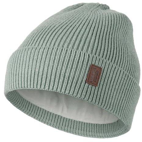 Wmcaps Beanie Mütze, Herren Winter Warme Unisex Wintermütze Strickmütze Dehnbare Weiche Wollmütze mit Bündchen und Dickem Warmem Futter Geschenke für Freundin männer Frauen, Zartes Grün