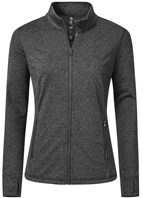 MoFiz Women Warm-Up Track Jacket Lightweight Zip Up Long Sleeve Ladies Active Exercise Outdoor Walking Casual Apparel Grey 2XL