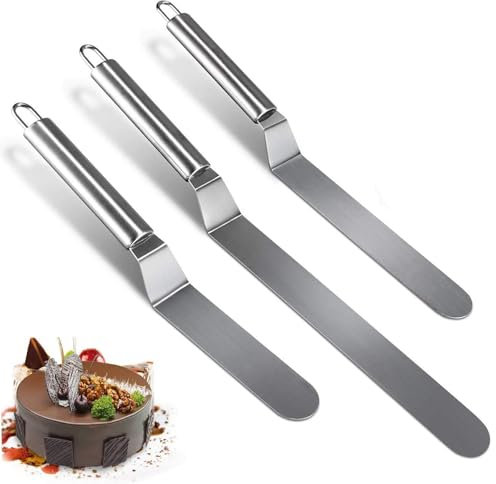 Set Mit 3 AbgeschräGten Paletten Aus Edelstahl, Tortenspachtel, 15/20/25cm Edelstahl Streichmesser Winkelpalette Torte für Torten, Winkelpalette Set, Spatula, Kuchendekoration (Silber)