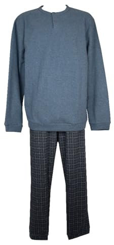 RAGNO Pigiama Uomo Invernale Punto Milano Morbido e Caldo Collo Serafino Maglia e Pantaloni con Polsini Articolo U871N1, 716F Fantasia Indigo, 58