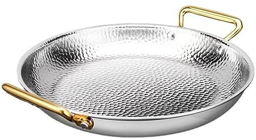 QXSJEDYCH Padella for paella spagnola di 10 dimensioni, in acciaio inox, non rivestita, antiaderente, con doppi manici, padelle martellate a mano, pentole, for case o ristoranti(Silver,22cm)