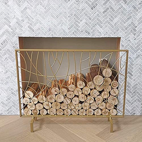KOIAMVZW Protección contra chispas Pantalla de Chimenea de un Solo Panel Protector contra chispas, Metal, Dorado, decoración contemporánea de la habitación, 101 x 20 x 78,5 cm Decoration