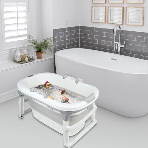 Vasca da bagno pieghevole per bambini, ultra compatta, piedini antiscivolo, tappo di scarico e indicatore di temperatura 99x62x52,9 cm (grigio)