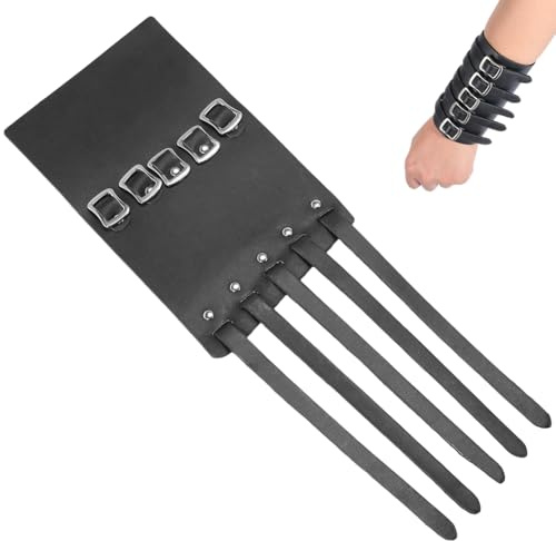 GORGECRAFT Muñequera de Cuero de Vaca con Hebilla Cuadrada de Una Estilo Punk para Tiro con Arco Protector de Brazo de Cuero Estilo Vikingo Medieval Ajustable para Halloween Y Cosplay.