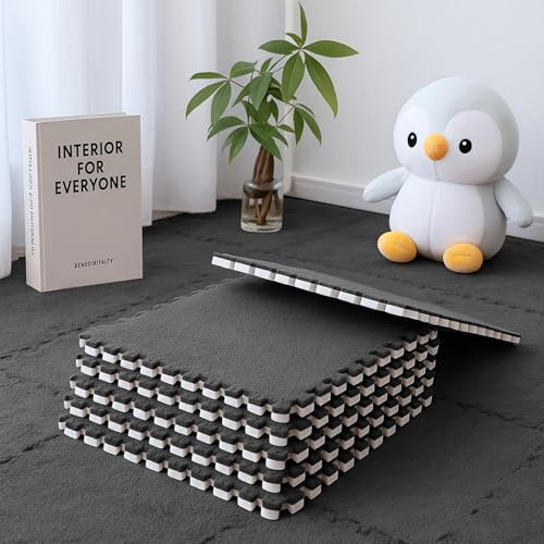 Tappetino in schiuma di peluche a incastro, per soggiorno, camera da letto, 12 pezzi, 12 pezzi, per pavimenti in schiuma a incastro (30 x 30 x 1,25 cm)