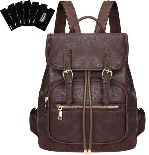 Leathario Petit Sac a Dos Femme, Sacs à Main Portés Dos Femme Antivol Léger Backpack Loisirs Casual en Cuir Vegan pour Voyage L'école Travail Université Collège Shopping