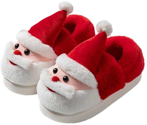 Generisch Acogedoras zapatillas de invierno para parejas con estampado festivo forradas para interiores y exteriores suelas suaves, rojo, 37 EU