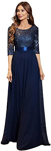 Ever-Pretty Vestido de Baile Elegant Sin Mangas Escote en V Lentejuelas Tul Mujer Azul Marino 46