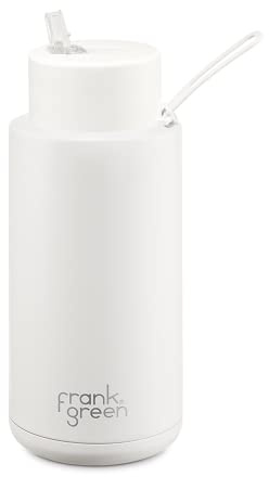 frank green Insulated Water Bottle for Cold Or Hot Drinks - 1 Litre/34oz Metal Water Bottle with Straw Lid, Ceramic Insulated, Stainless Steel, Triple Wall Vacuum - Cloud White by frank green