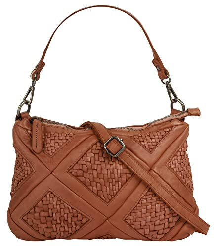 Samantha Look Umhängetasche Echt Leder Damen | Made in Italy, Verspielte Handtasche mit Flechtoptik, Rückfach für wichtige Dokumente und Reißverschluss | 021377