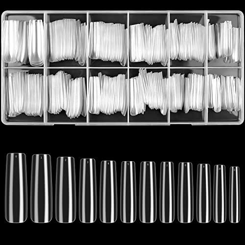 woshilaoDS 240 Pcs Faux Ongles Transparent, Capsules d'Ongles Longs, Full Cover Press On Nails, Ongles Ballerine, Bout d'Ongles Français Couverture Complète pour Salon de Manucure et Nail Art DIY