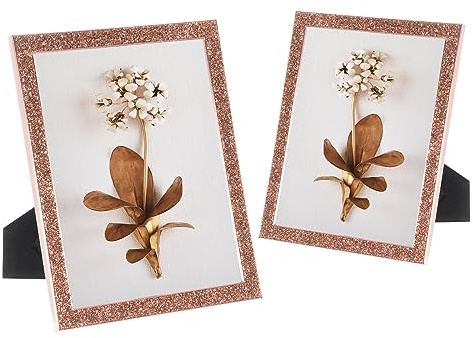 sourcing map Home Picture Frames Set of 2, Glittery Photo Frame with Decor, Sparkle Picture Frames for Wall or Tabletop Display (8x10inch, Rose)