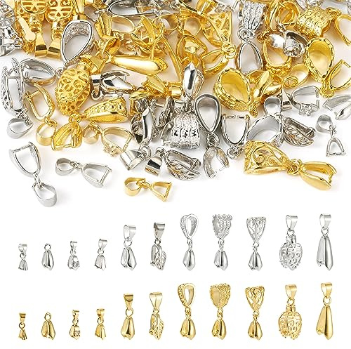 PH PandaHall PandaHall 88pcs Brass Ice Pick Pinch Bails Pendants Pinch Bails Clip Necklaces Clasps Bead Connectors for DIY Jewellery Making, Platinum & Golden, (KK-TA0001-27-YS-EU)